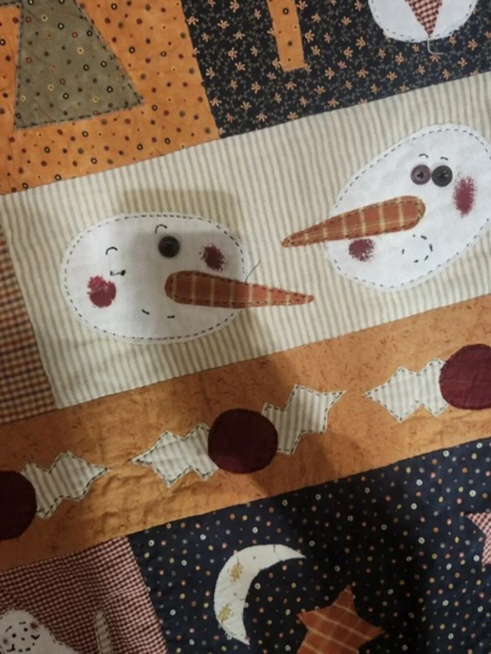 Handmade Quilt Snowman‎ House Tree Autumn Fall Winter Fabric Art Decor farmhouse